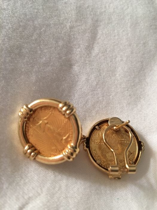 1996 US $5 Walking Liberty 14k gold (coins were not damaged in the making of the earrings.)