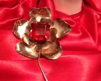 Sterling silver pin big red stone?      $ 125.