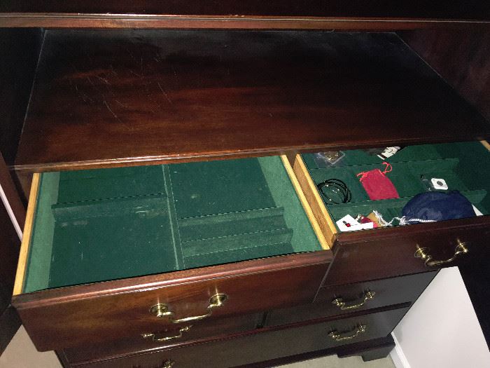 Henkel Harris Arch Top Armoire  Green Velvet lined drawer