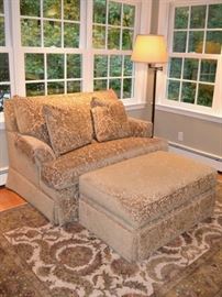 Ethan Allen chair-and-a-half with matching ottoman