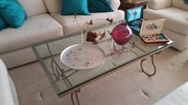fantastic glass top cocktail table -- more costume jewelry