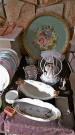 vintage painted tray - handpainted china - vintage wedding cake topper, a big one!