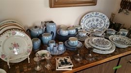 plates - vintage luster ware tea set - Johnson Bros. Blue Nordic small dinnerware set