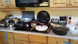 Revere Ware pots and pans -- cast iron - misc cookers - Griswold cast iron chicken frier, skillet etc