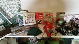 fishing flies, lures, reels etc