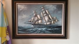 actual oil painting of ship on the sea