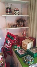 christmas ornaments and stockings - nativity scene - Coca Cola pitcher