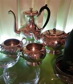 lovely hand chased silver plate tea set - c1940's