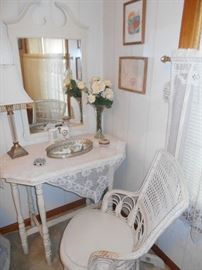 Antique wicker rocker and table