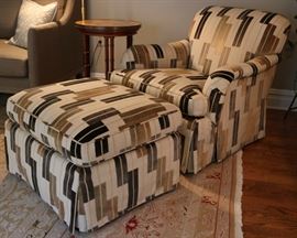 Pair of Upholstered BAKER chairs with Ottomon