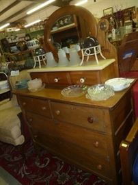 Vintage Oak Dresser w/ Oval Mirror: $97.50