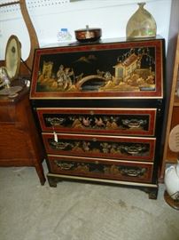 Asian-style Lacquer Drop Front Desk w/ 3 Drawers: $125.00