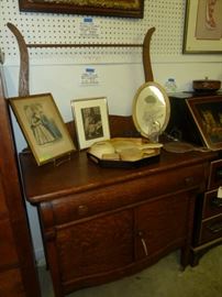 Vintage Oak Washstand w/ Towel Bar: $87.50