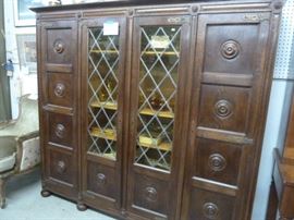 Vintage Oak Cabinet w/ 2 Leaded Glass Doors: $600.00
