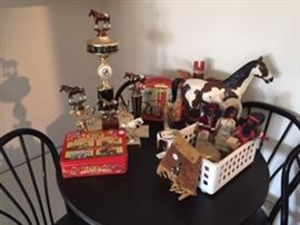 Horse trophies, ribbons, beaded Indian pieces