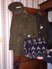 WWII uniforms, covers and truly unique blanket