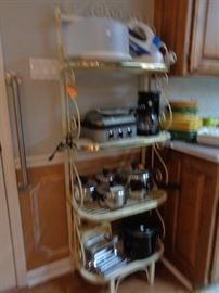 bakers rack w/kitchen appliances