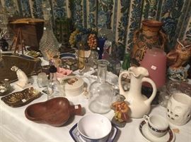 Vintage decorator items...lots of bottles and "owls"
