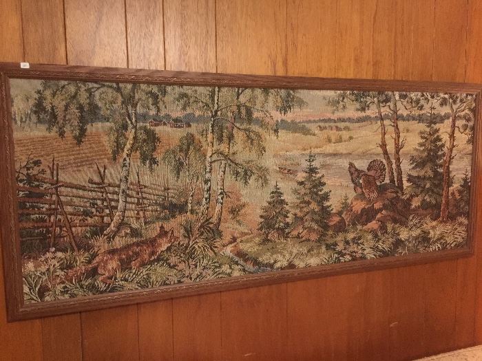 Large framed tapestry.