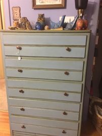 Blue painted chest of drawers.