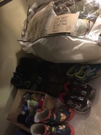 Kid's shoes and crib sheet set.