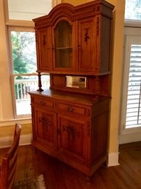 Antique French Oak Hutch Cabinet w/glass door and mirror