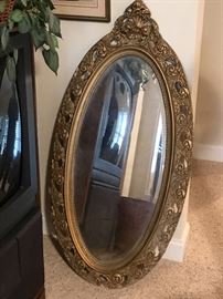 Wood Gilt Oval Beveled Mirror    