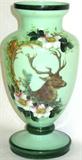 Lot #1: Pale Green Art Glass Vase Marked Austria, Painted w/Deer Framed In Flowers, 10"T.
