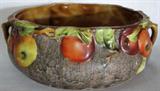 Lot #18: Hand Painted Nippon Marked Compote/Bowl, Brown w/Colorful Embossed Apples & Leaves, Applied Branch Handles, 7.5"D.