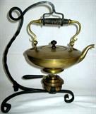 Lot #26: Brass Teapot & Warmer On Scrolling Wrought Iron Stand, 14"T.