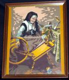 Lot #67: Framed Needlepoint of Woman At Spinning Wheel, Under Glass, 22"T x 18"W.