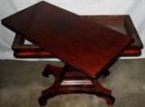 Lot #75: Federal Style Game Table, Hinged Top Opens To 36"Sq. Play Area, Footed, Brass Casters, Square Nail Work, Dark Finish, 36"W x 18"D x 28"T.