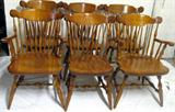 Lot #101: Six Maple Braced Back Windsor Chairs Inc. 2 Arm & 4 Side, 33.5"Center Back Height.