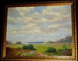 Lot #120:  Wood Gold Tone Framed Oil On Canvas Land/Sea Scape, Signed "Fay," Wired For Hanging, 31"T x 39"W.