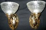 Lot #123:  Pair of Electric Brass Tone Wall Incandescent Sconce Fixtures, 9.5"T x 10"D x 6"W.