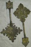 Lot #162:  Lot Inc. 2 Brass Ethiopian Coptic Christian Hand Held Blessing Crosses, 10.75 to 10.25".