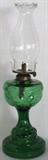 Lot #16:  Green Pressed Glass Oil Lamp w/Clear Shade, 17.25"T.