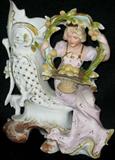 Lot #18:  Bisque Crowned Lady In Pink Dress Resting On Attached Cornucopia Shaped Vase Marked C Dep 9961, 8"W x 9.5"T.