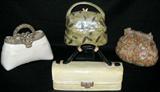 Lot #88:  4 Ceramic Covered Purse Boxes, 3 Marked Chickens & Roosters Panama City Florida, 7.5 to 9.5"T.