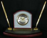 Lot #110:  Danbury Desk Set Quartz Clock w/2 Pens.