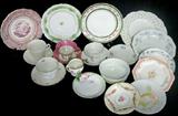 Lot #198:  18-Piece China Lot, Inc. Assorted Plates, Cups, Saucers, and Bowls: 6 Teacups, 6 Saucers, 2 Bowls, and 7 Plates.