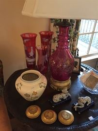 Antique Cranberry Vase, Vintage Pair of Mary Gregory Cranberry Vases