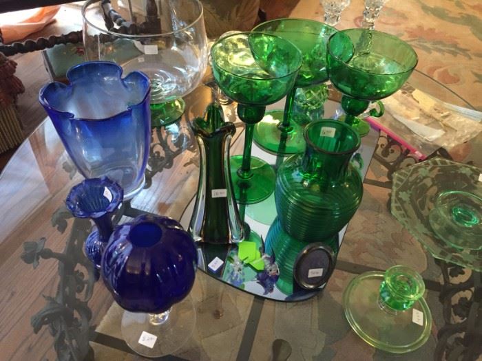Dark Green and Cobalt Elegant Glassware