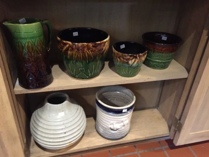 McCoy Vintage Green and Brown Glazed Pottery