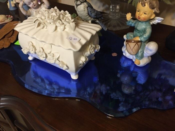 Art Deco Blue Dresser Top Vanity Mirror