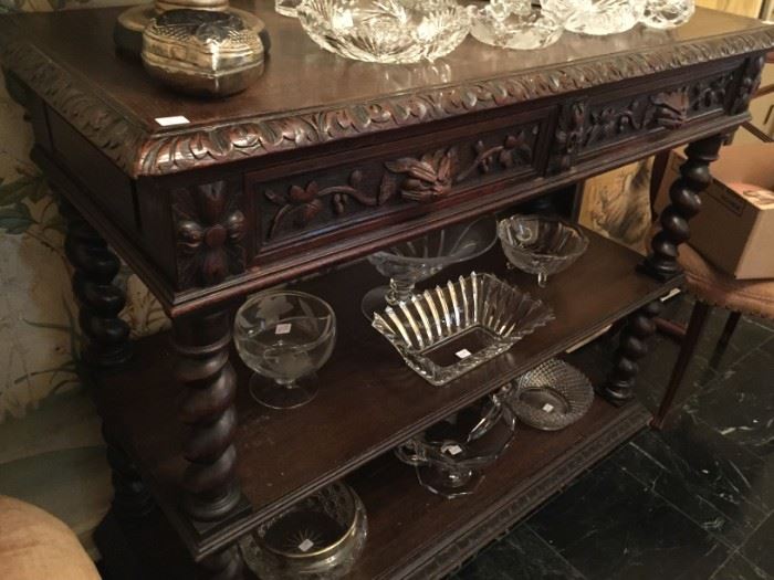 Large Antique Carved Multi-Level Entry Table
