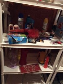 Cleaning supplies, vases, flashlights