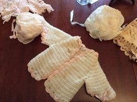 hand knitted sweaters for children and Christening caps