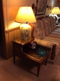 End table with leather topping.