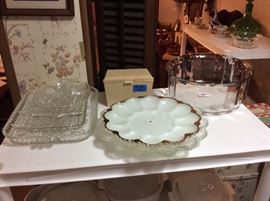 egg plates, glassware, salad bowls